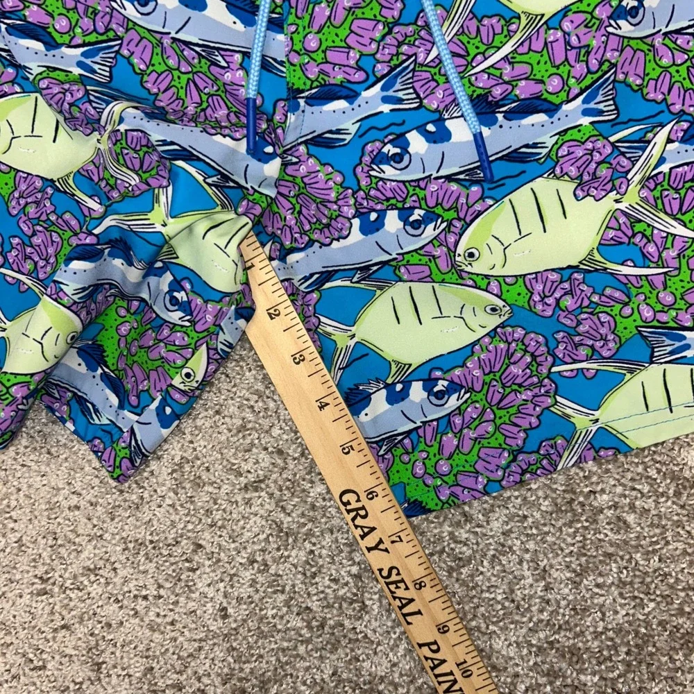 Vineyard Vines Swim Trunks Mesh Lined Men Size Small Fish Coral AOP Beach‎